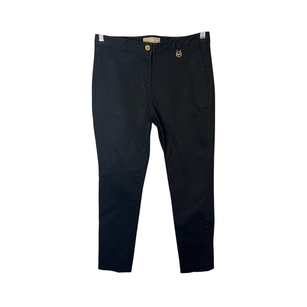 Michael Kors Pants Womens Size 8 Black Cotton Twill Mid Rise Pockets Logo Stretc